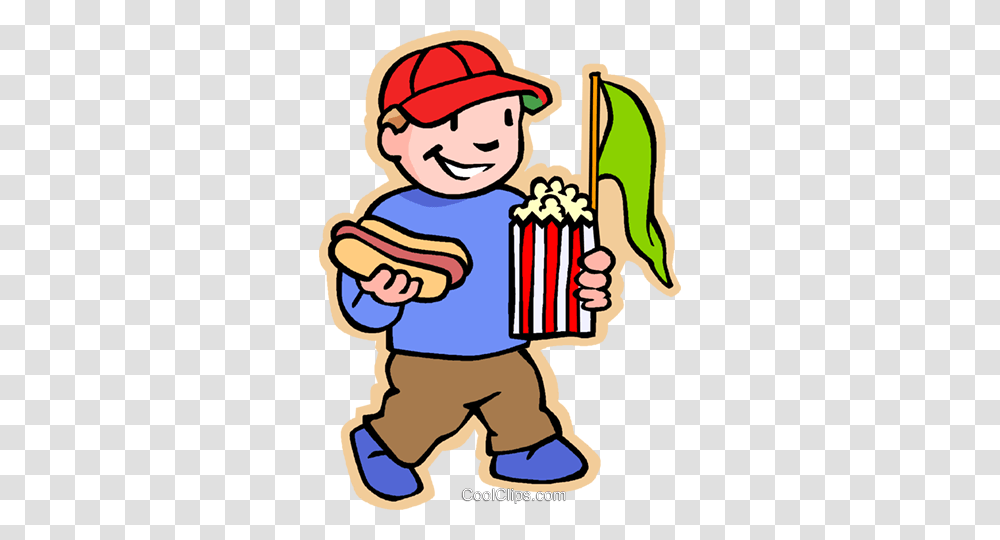 Boy With Hotdog Popcorn And Pennant Royalty Free Vector Clip Art, Poster, Advertisement, Eating, Food Transparent Png