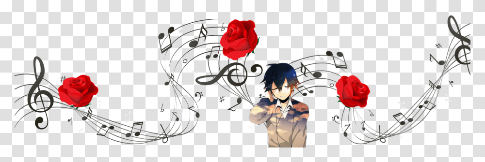 Boy With Music Above Him And Roses Rock Star Drawing Black And White, Plant, Flower, Blossom, Person Transparent Png