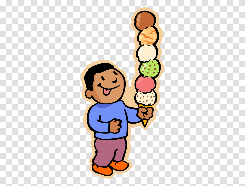 Boy With Six Scoop Ice Cream Cone, Dessert, Food, Sweets, Female Transparent Png