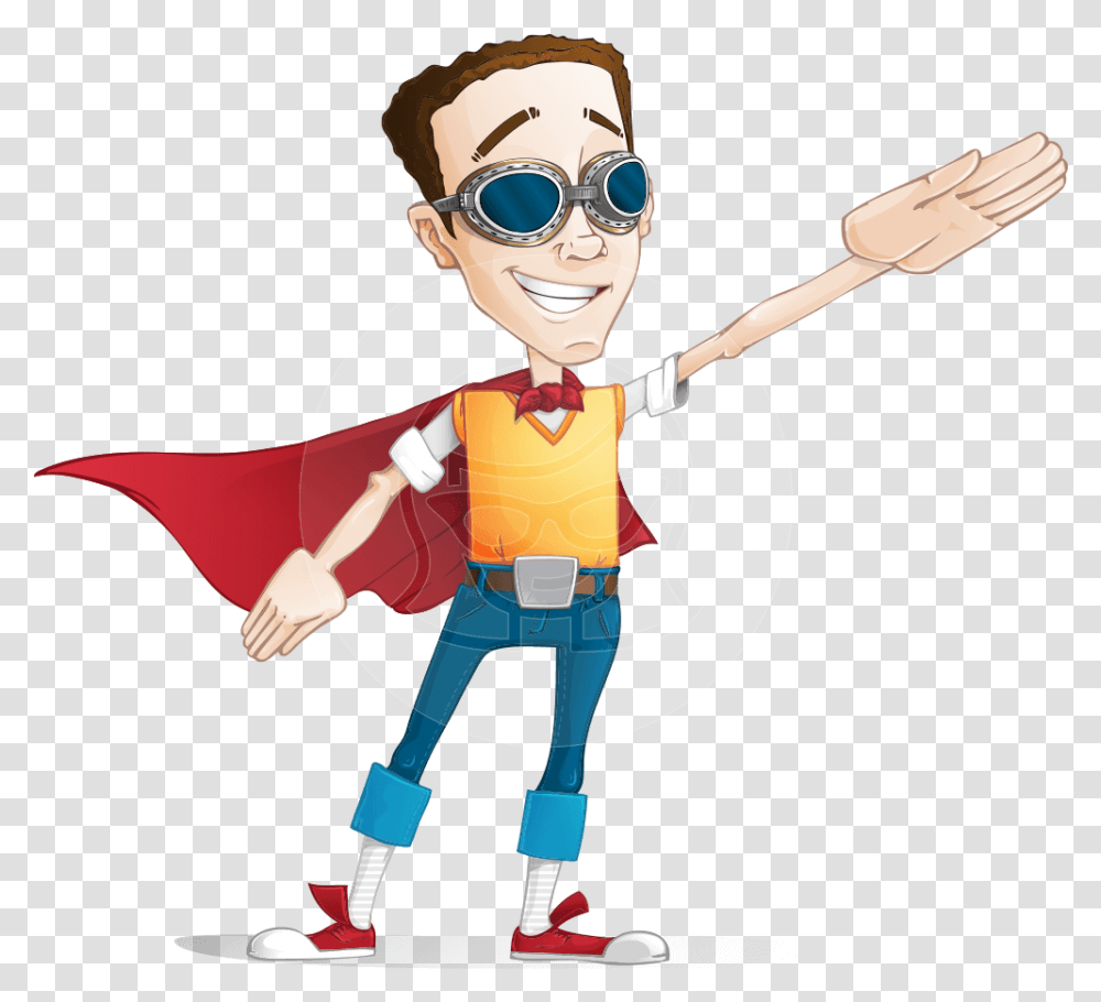 Boy With Superhero Cape Cartoon Vector Character Aka Nerd Superhero Cartoon, Sunglasses, Costume, Person, People Transparent Png