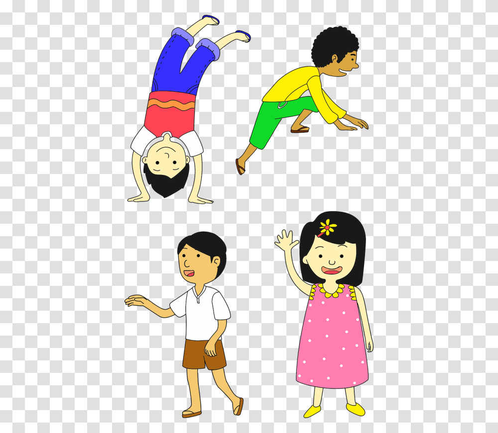 Boys Cartoon Children Do A Handstand Clipart, Person, People, Family, Performer Transparent Png