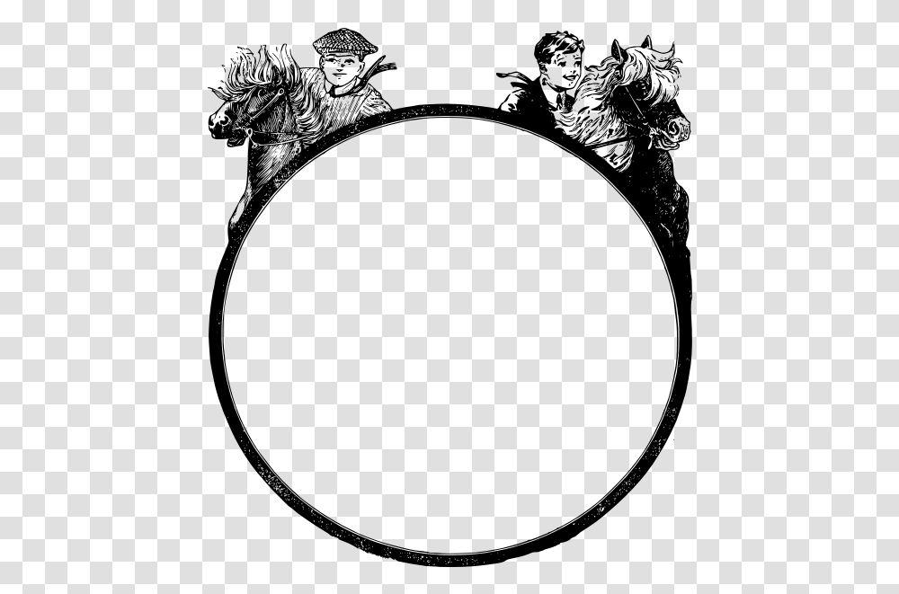 Boys Riding Horses Circle Frame Vector Clip Art Logo Lingkaran Vektor, Gray, World Of Warcraft Transparent Png