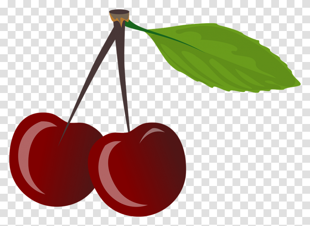 Brace Cherries Cherry Food Leaf Pair Red Ripe Clip Art Cherries, Plant, Fruit Transparent Png
