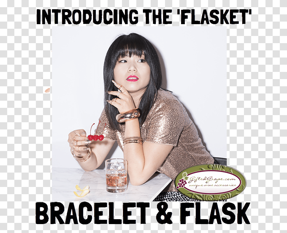 Bracelet Flask Wine Flask Available At Giftedgrape Girl, Person, Sitting, Female, Finger Transparent Png