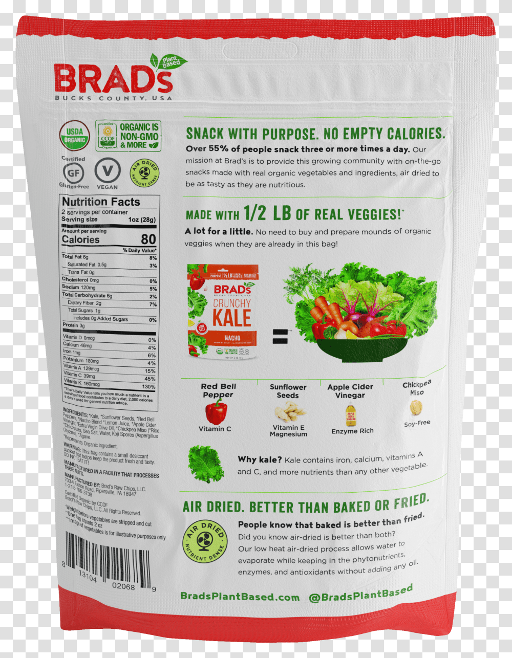 Brads Kale Chips Nutrition Facts Transparent Png