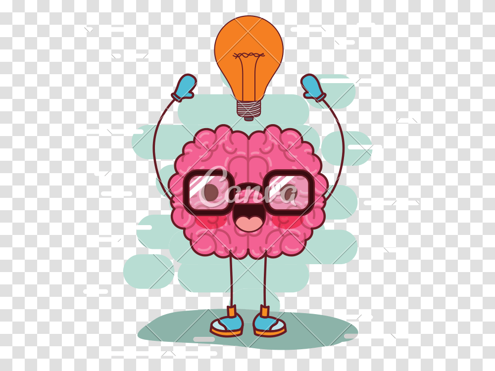 Brain Cartoon With Glasses And Light Bulb Dibujo De Cerebro Animado, Flamingo, Bird, Animal, Graphics Transparent Png