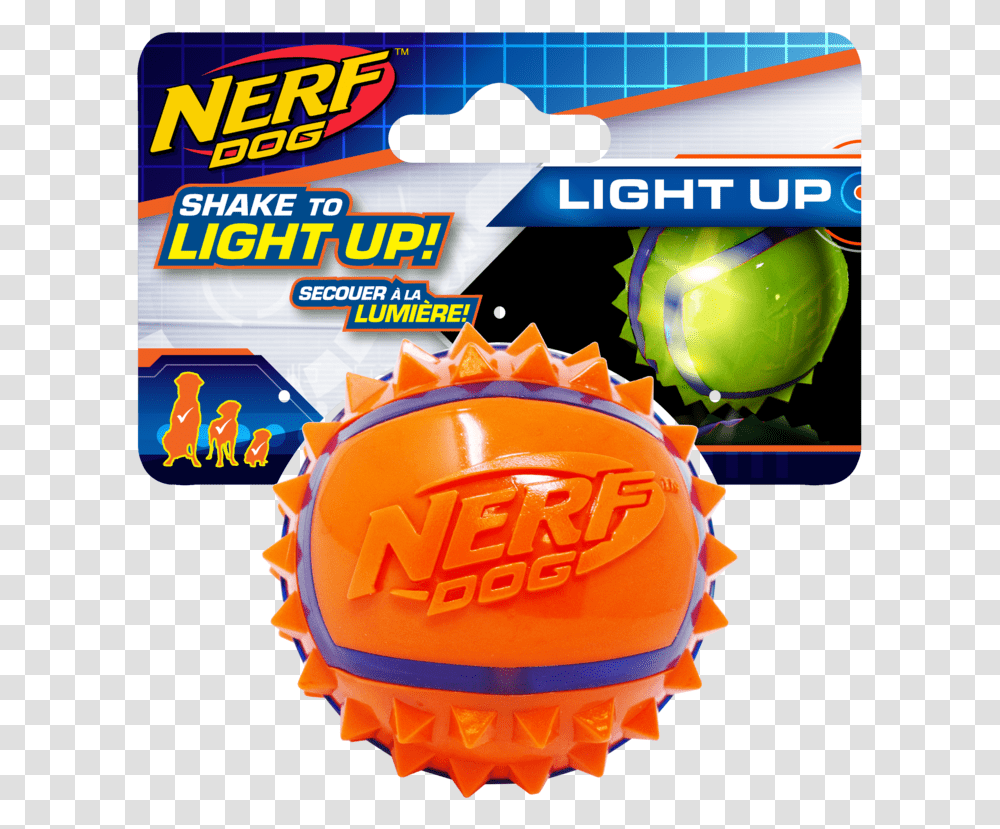 Brand New Light Up Nerf Dog Led Spike Ball Nerf Dog Spike Ball, Advertisement, Label, Food Transparent Png