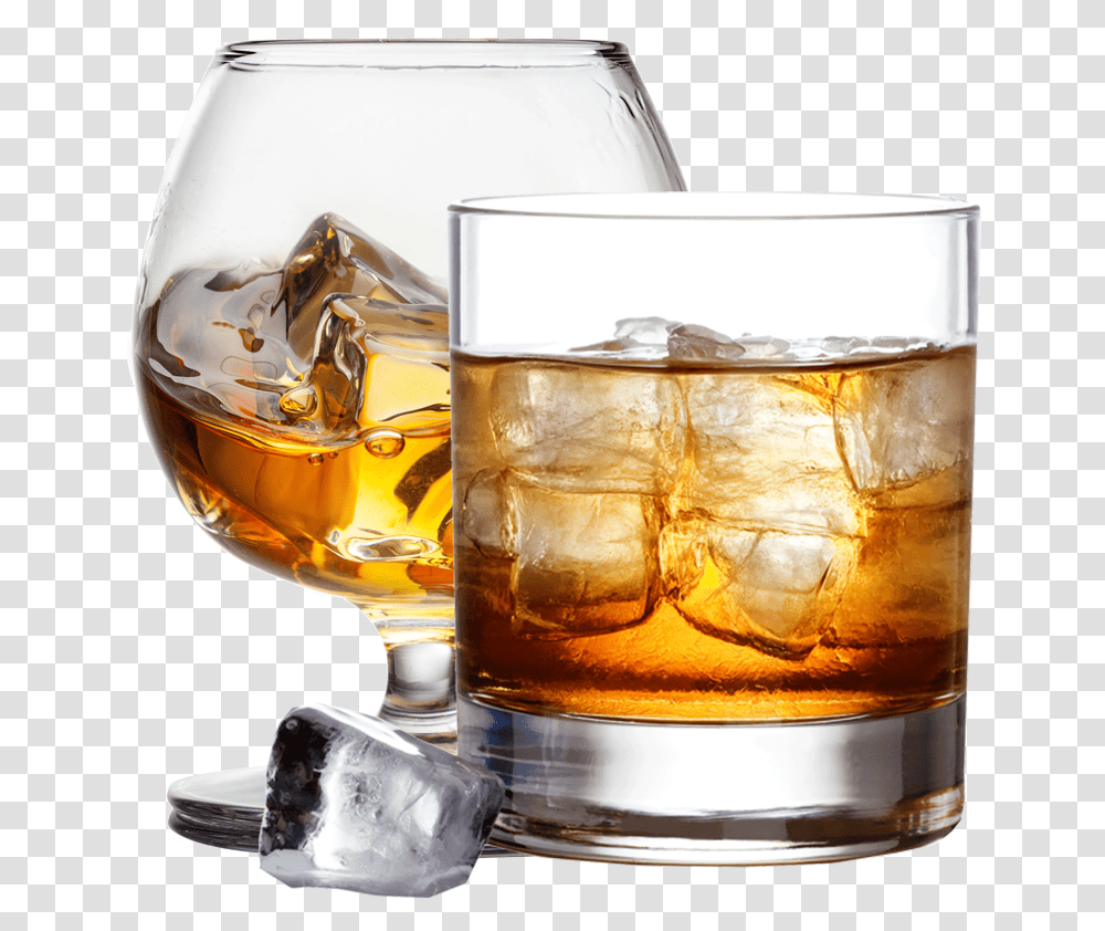 Brandy Glass With Ice Glass With Brandy And Ice, Beverage, Drink, Beer Glass, Alcohol Transparent Png