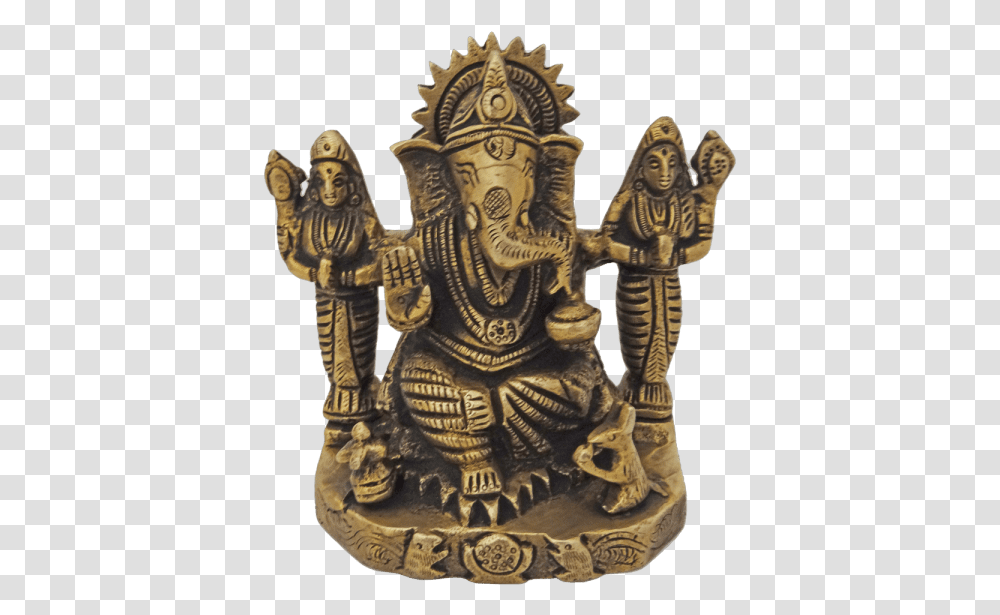 Brass Antique Lord Ganesha With Deviquots Statue 5 Inches Statue, Person, Human, Bronze, Emblem Transparent Png