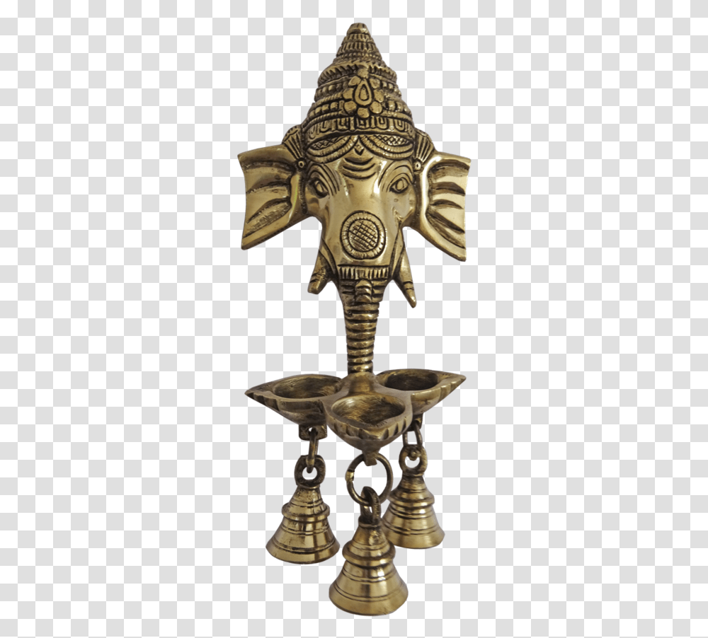 Brass Ganesha Diya With 3 Face Jyot Wall Hanging With Brass, Cross, Trophy, Bronze Transparent Png
