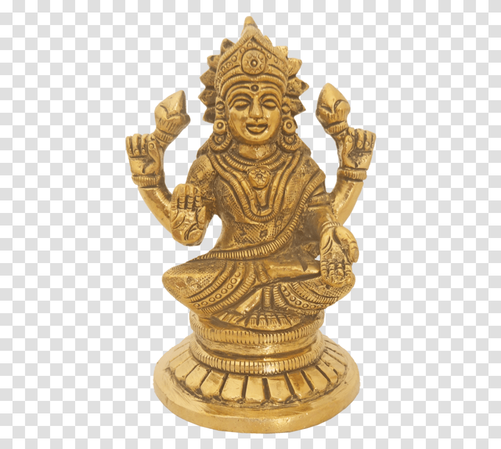 Brass Goddess Devi With Lotus Bud Statue 2 X 4 Inch Lakshmi, Worship, Gold, Wedding Cake, Food Transparent Png