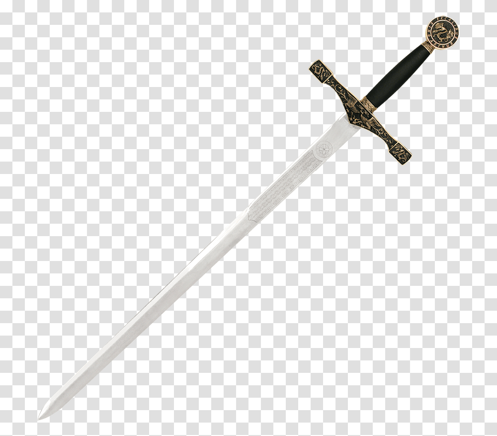 Brass Hilt Excalibur Sword Long Sword Handle, Blade, Weapon, Weaponry, Knife Transparent Png