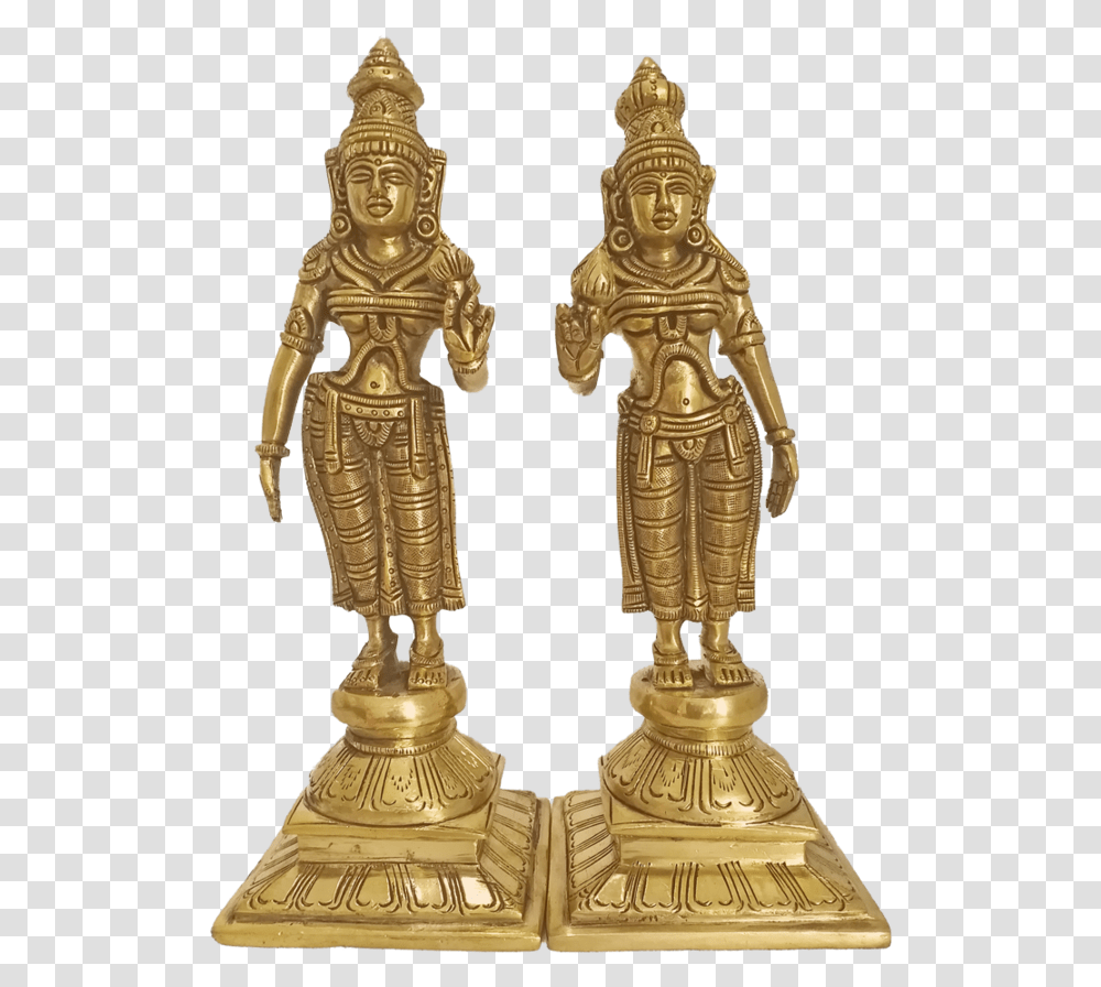 Brass Pair Of Devi S God Statues 10 X 7 Inch Vgo Bronze Sculpture, Gold, Trophy, Treasure Transparent Png