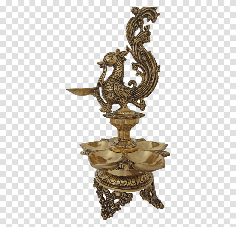 Brass Peacock Diya With 6 Face Jyot Showpiece 9 X Antique, Cross, Trophy, Bronze Transparent Png