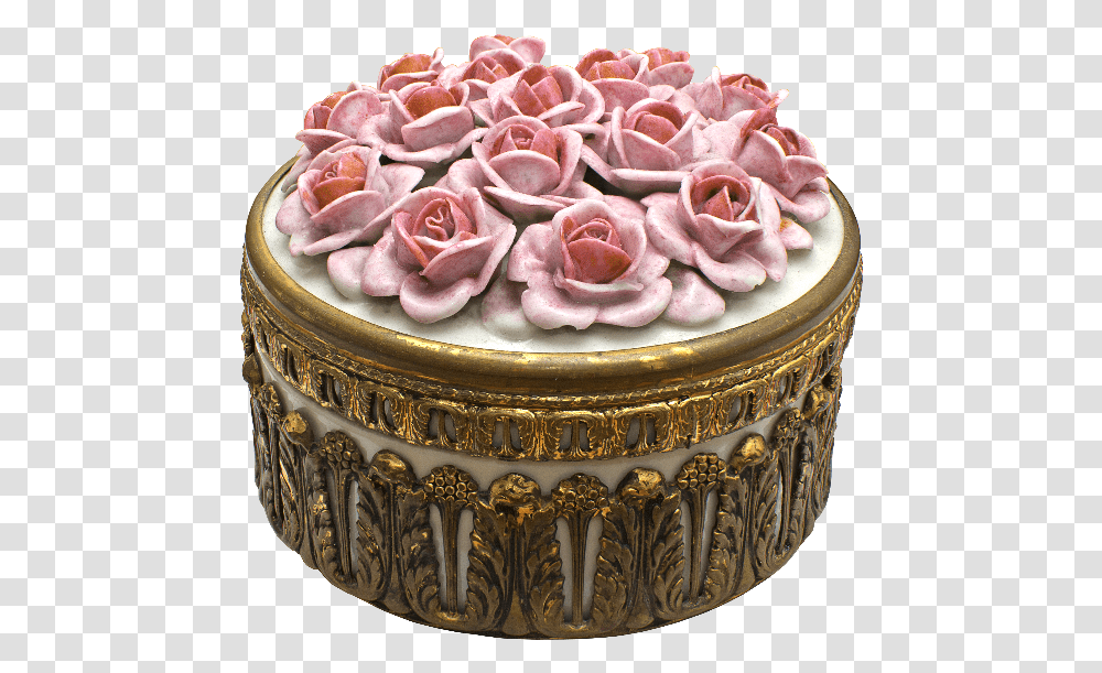 Brass Round Box With Porcelain Roses Isolated Objects Garden Roses, Birthday Cake, Dessert, Food, Wedding Cake Transparent Png
