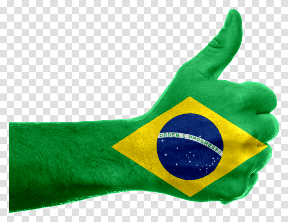 Brazil Flag Hand, Apparel, Sock, Shoe Transparent Png