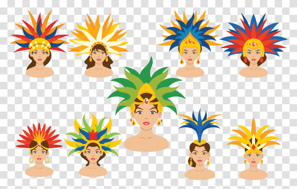 Brazilian Samba Dancer Vectors Samba Parade Cartoon, Face, Floral Design, Pattern Transparent Png