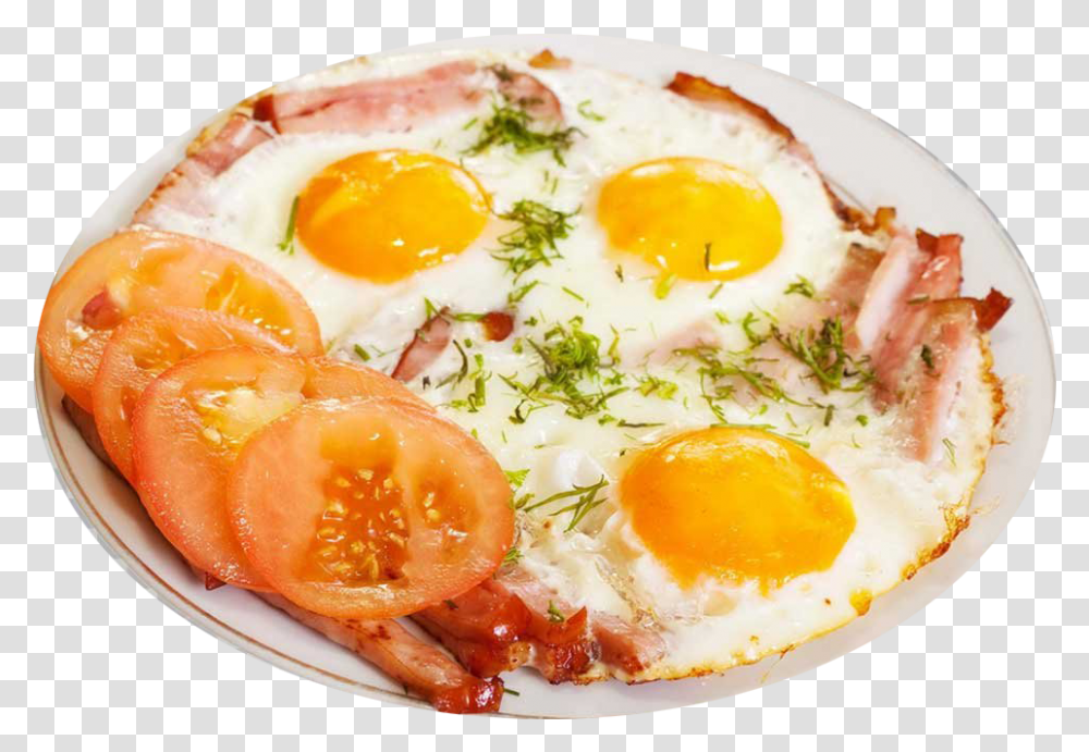 Breakfast Background Bacon And Fried Eggs, Food, Sliced, Dish, Meal Transparent Png