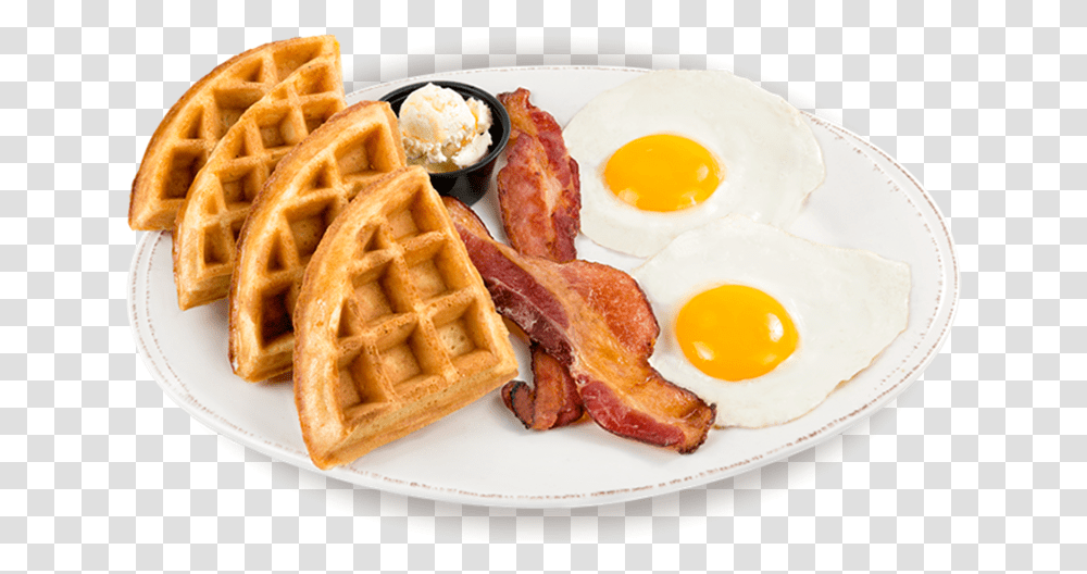 Breakfast Plate Waffles With Bacon And Eggs, Food, Pork, Meal, Dish Transparent Png