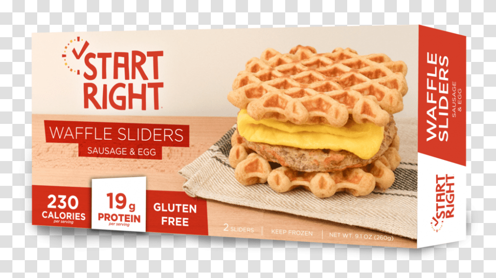 Breakfast Sandwich Start Right Waffle Slider Waffle Belgian Waffle, Food, Burger, Paper Transparent Png