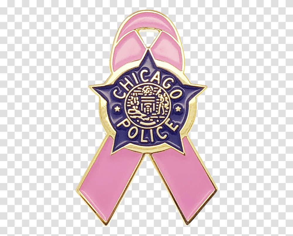 Breast Cancer Ribbon Lapel Pin Chicago Police Girly, Logo, Symbol, Trademark, Badge Transparent Png