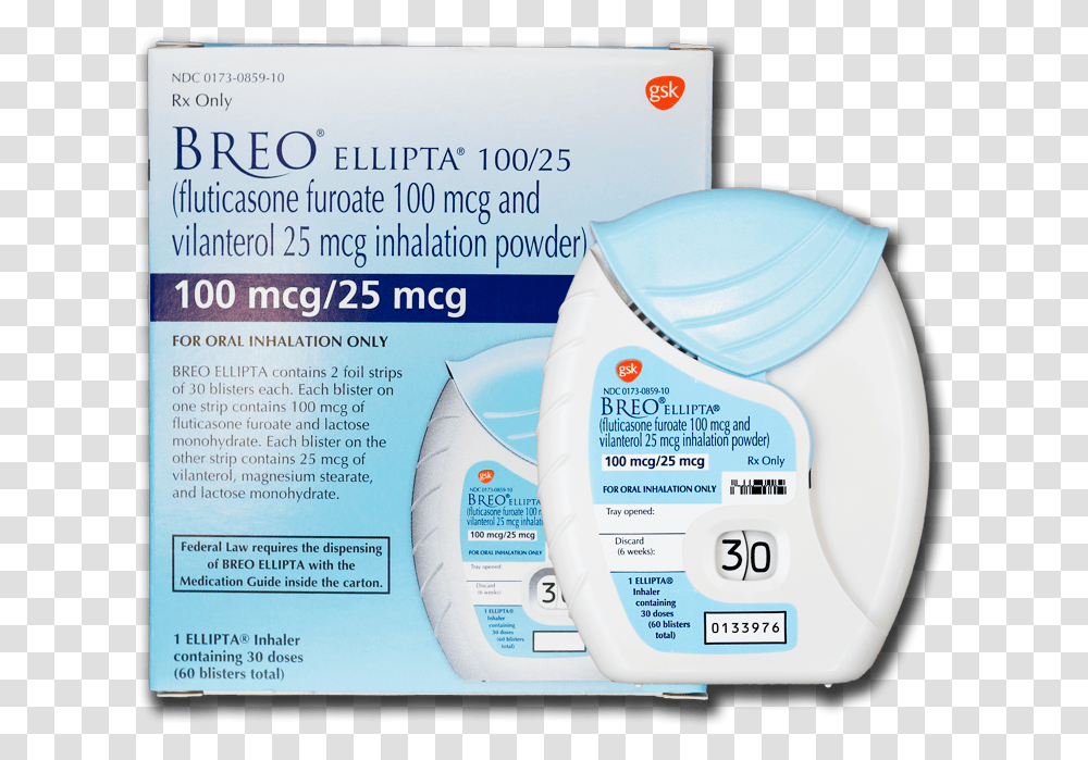 Breo Ellipta 100mcg Packaging Enlarged Breo Ellipta 200 Mcg 25 Mcg, Bottle, Cosmetics Transparent Png
