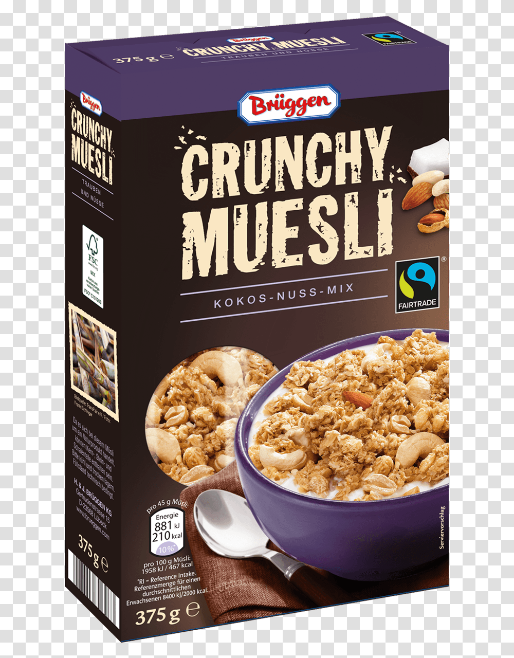 Brggen Crunchy Muesli Coconut Nut Mix Bruggen Muesli, Food, Spoon, Cutlery, Breakfast Transparent Png