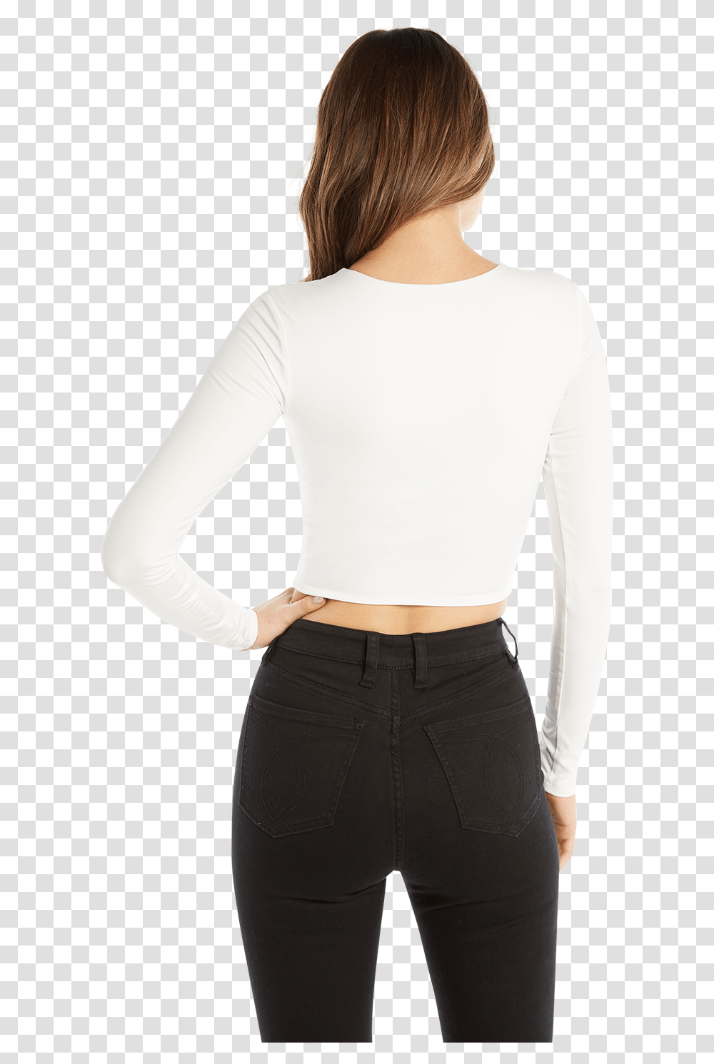 Bria Ls Crop Top In Colour Bright White Photo Shoot, Sleeve, Long Sleeve, Person Transparent Png