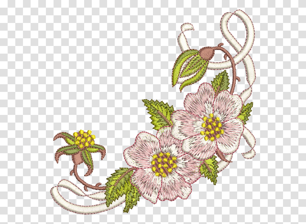 Briar Amp Ribbon Corner Flower Embroidery, Pattern, Stitch, Floral Design Transparent Png