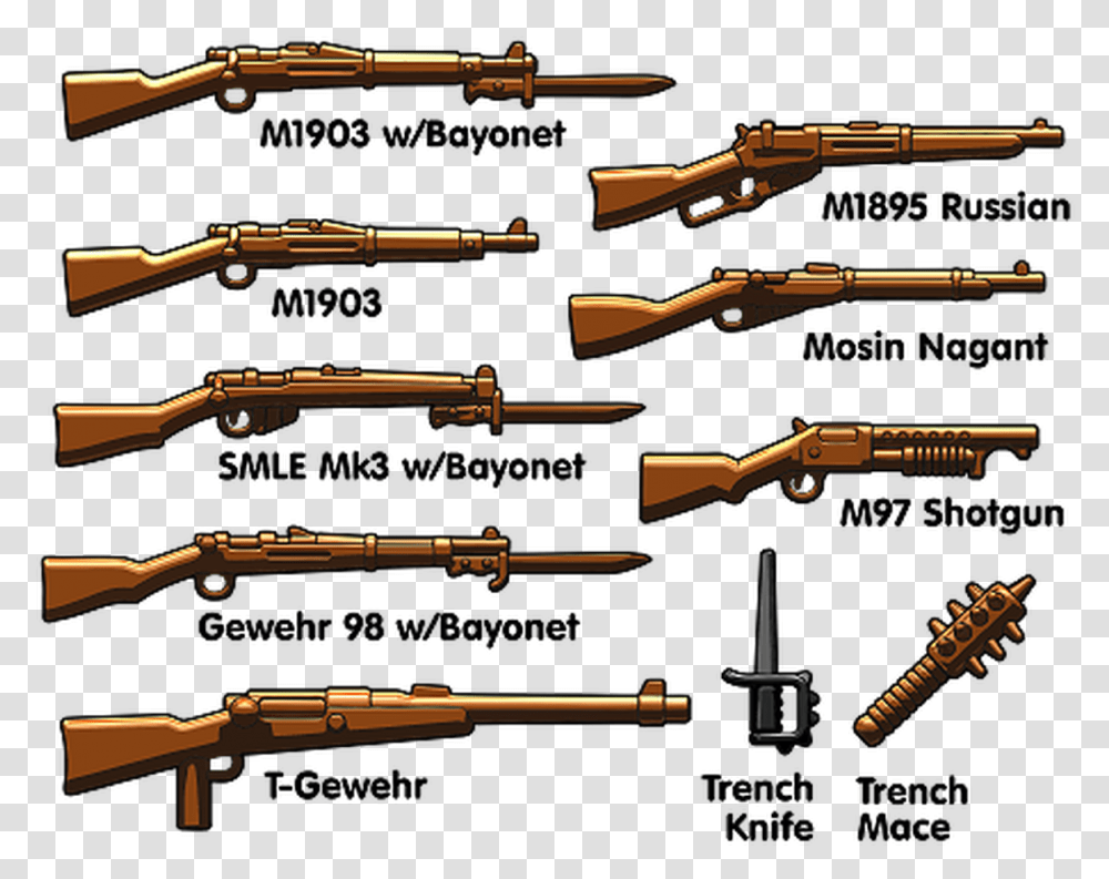 Brickarms Ww1 Trench Pack Ww1 Weapons, Weaponry, Gun, Rifle, Armory Transparent Png