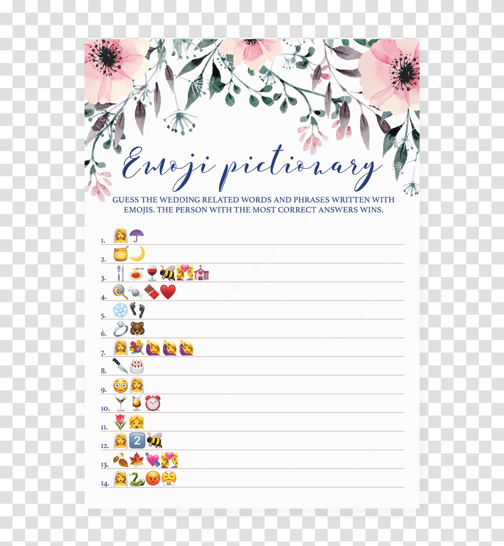 Bridal Shower Emoji Pictionary Game By Littlesizzle Bridal Shower Emoji Pictionary, Page, Paper, Flyer Transparent Png