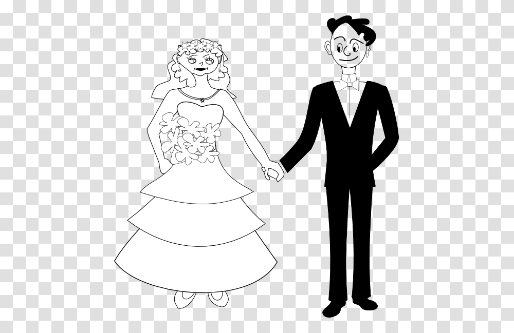 Bride And Groom Black White Line Art 555px Grafika, Hand, Person, Human, Holding Hands Transparent Png