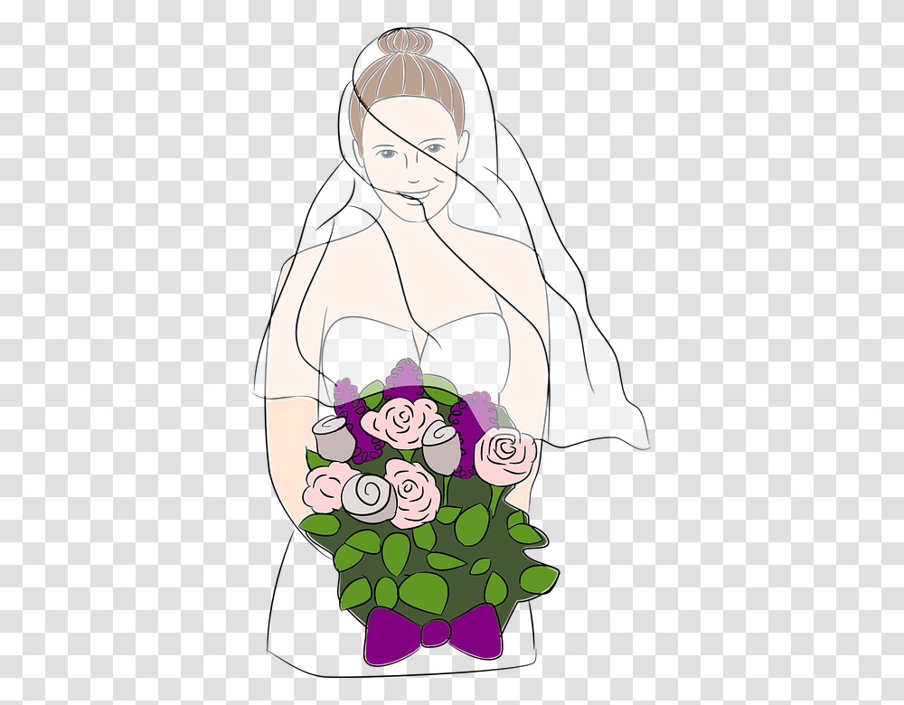 Bride Dress Wedding Flowers Fancy Veil Woman Bride With Bouquet, Plant, Person Transparent Png