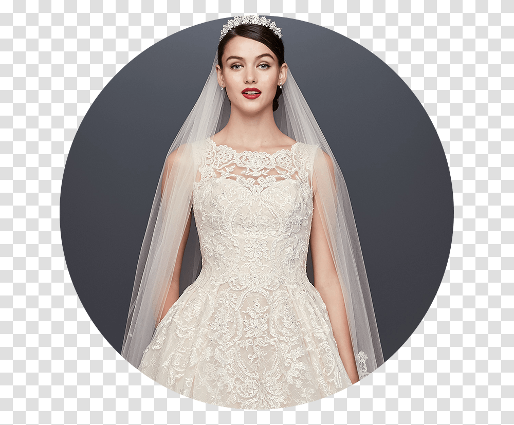 Bride Wearing Lace Petite Wedding Dress Wedding Dress, Apparel, Veil, Wedding Gown Transparent Png