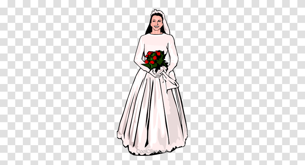 Bride With Bouquet Of Flowers Royalty Free Vector Clip Art, Female, Person, Dress Transparent Png
