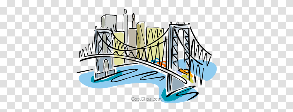 Bridge With A Cityscape Royalty Free Vector Clip Art Illustration, Building, Architecture, Arch Bridge, Arched Transparent Png
