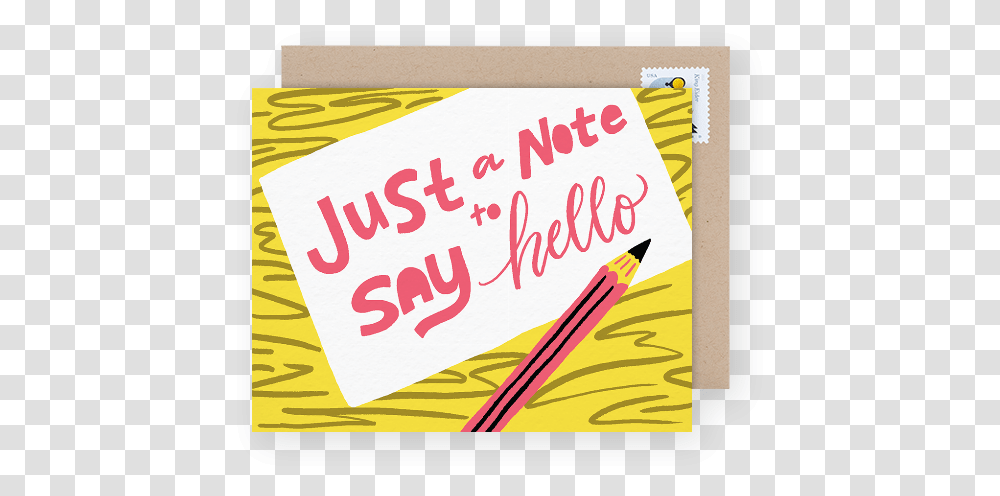 Bright And Colorful Just A Note To Say Hello Card Graphic Design, Handwriting, Pencil Transparent Png