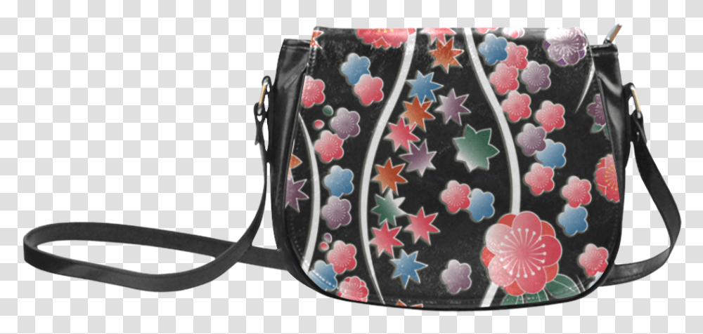 Bright Flowers And Leaves On Black Background Striking Trick R Treat Sam Purse, Handbag, Accessories, Accessory Transparent Png