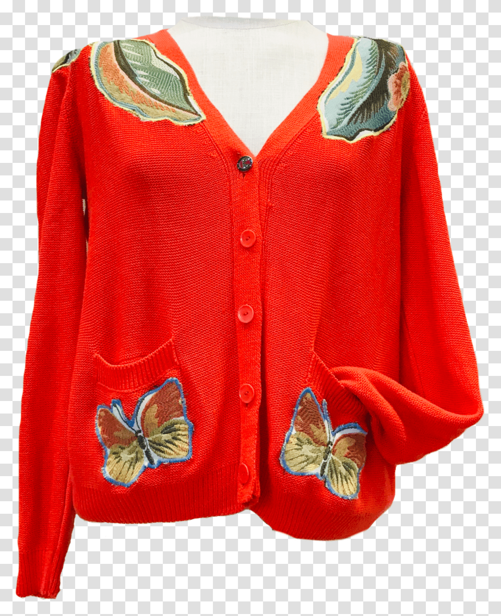 Bright Orange Butterfly Size Large Cardigan, Apparel, Blouse, Bird Transparent Png