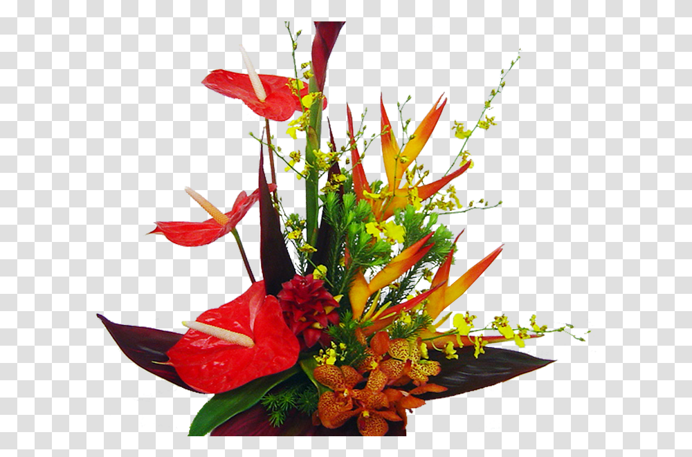 Bright Red Tropical Hawaiian Flowers Tropical Bouquet, Plant, Ikebana, Art, Vase Transparent Png