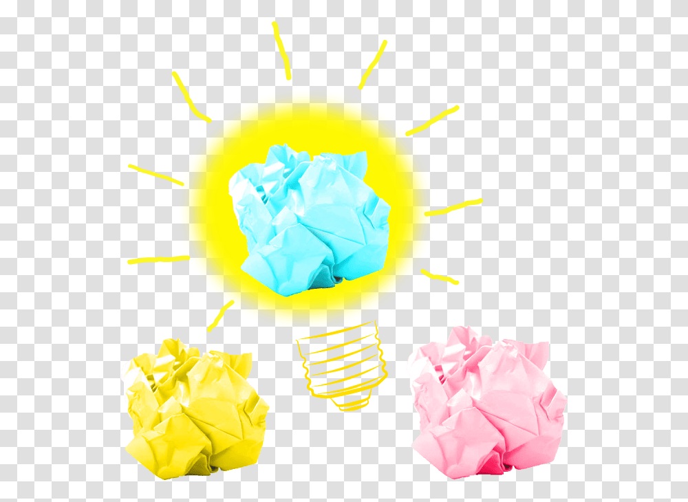 Brilliant Ideas Yellow Pink Blue Crumbled Paper Bulb Rose, Light, Lightbulb Transparent Png