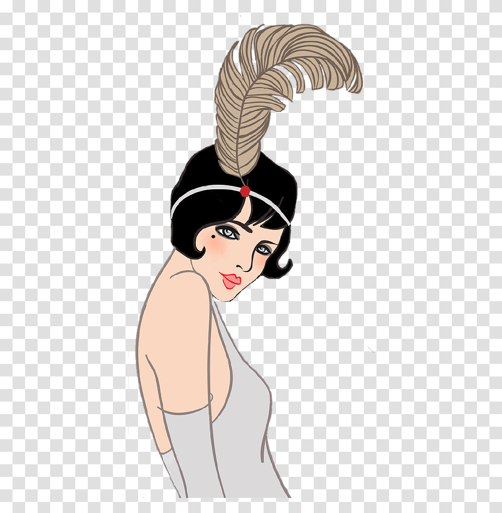 Bring Out Your Black Silk Fedora Or Your Best Flapper 1920 Feather Headband Drawing, Person, Face Transparent Png