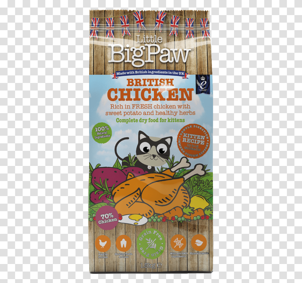 British Chicken Complete Dry Food For Kittens 15kg Love, Advertisement, Poster, Cat, Animal Transparent Png