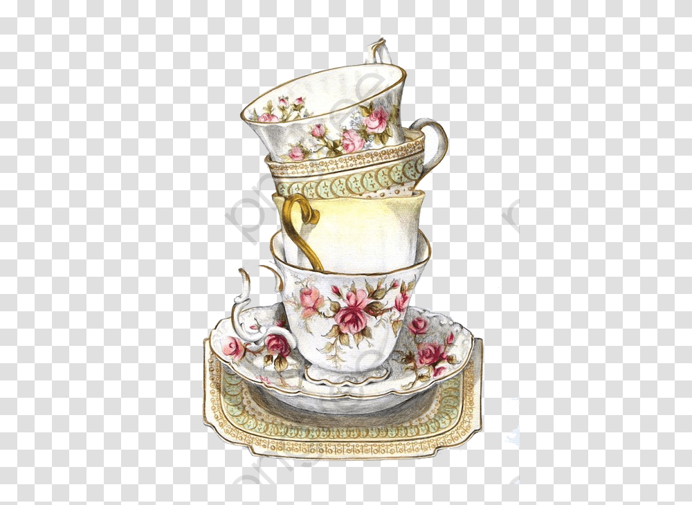 British Tea Clipart Vintage Tea Cups Clipart, Wedding Cake, Dessert, Food, Pottery Transparent Png