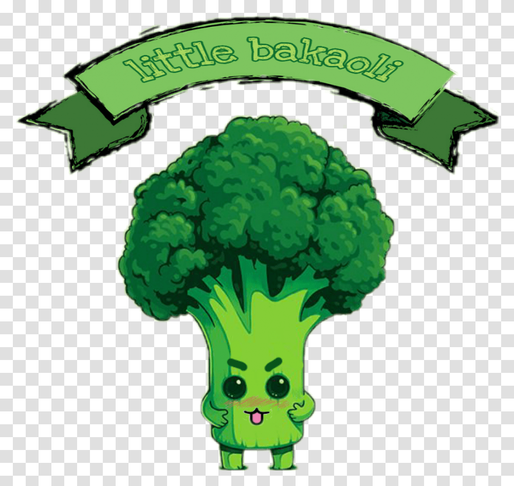 Broccoli Baka Meanie Kawaii, Plant, Vegetable, Food Transparent Png
