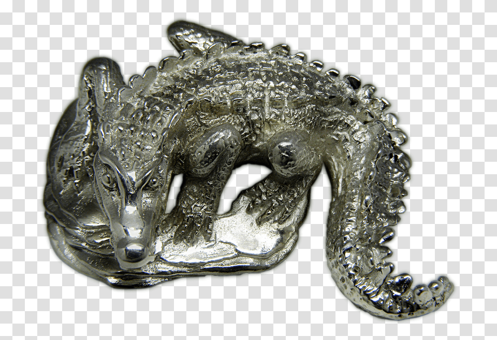 Broche Artesanal En Plata De Un Cocorilo Alligator, Statue, Sculpture, Snake, Reptile Transparent Png