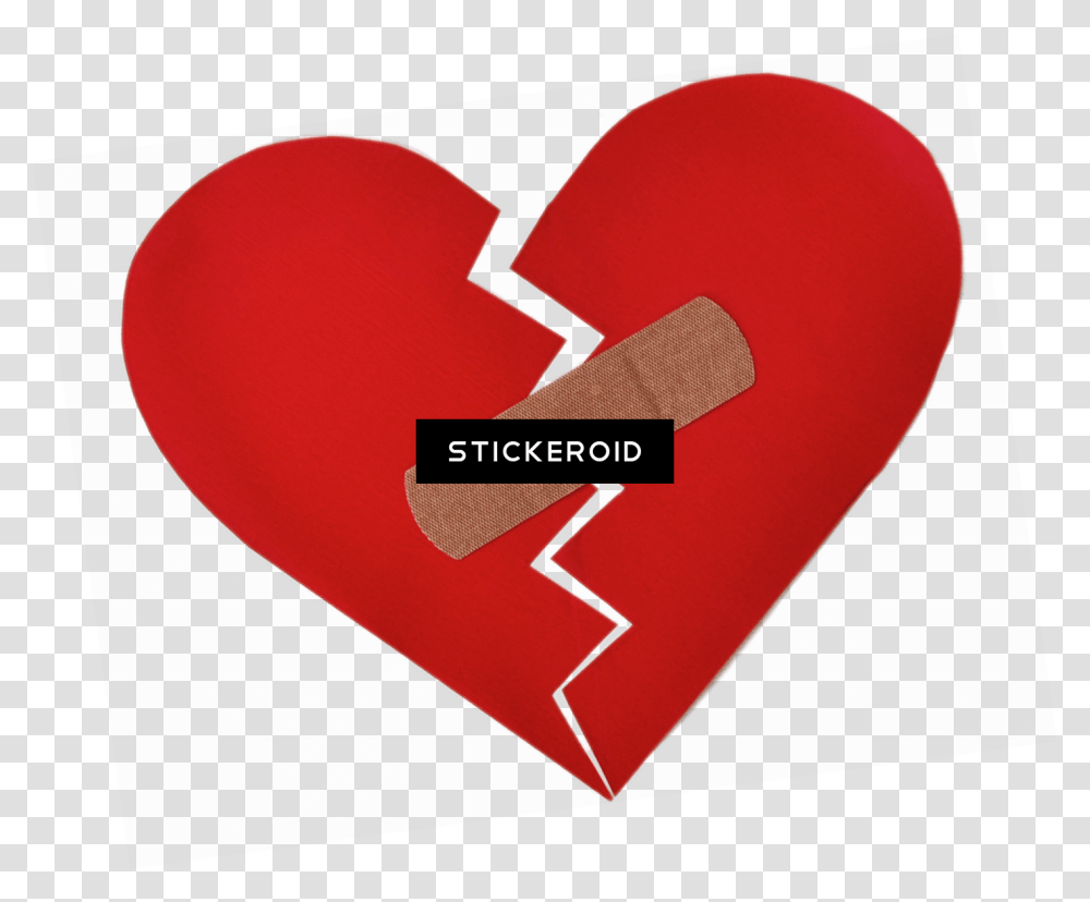 Broken Heart With Bandaid Image Heart, Label, Text, Cushion, Sticker Transparent Png