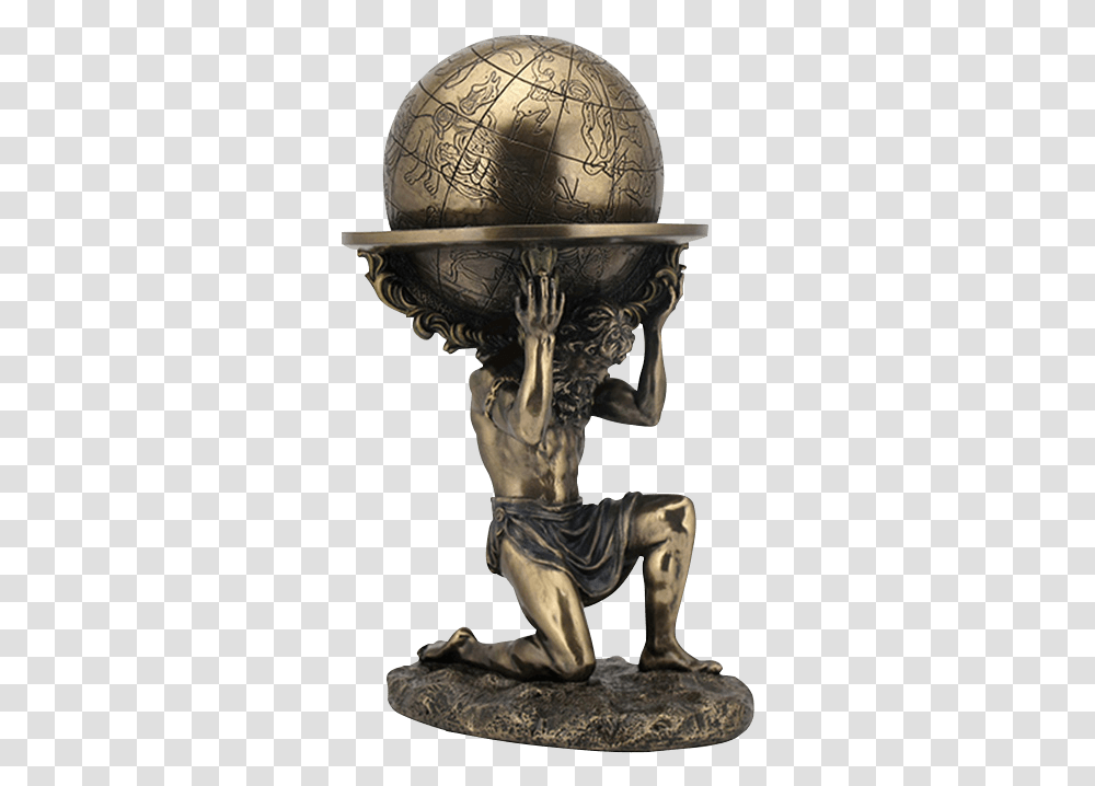 Bronze Atlas Carrying The World Statue Statue Carrying The World, Glass, Person, Figurine, Sculpture Transparent Png