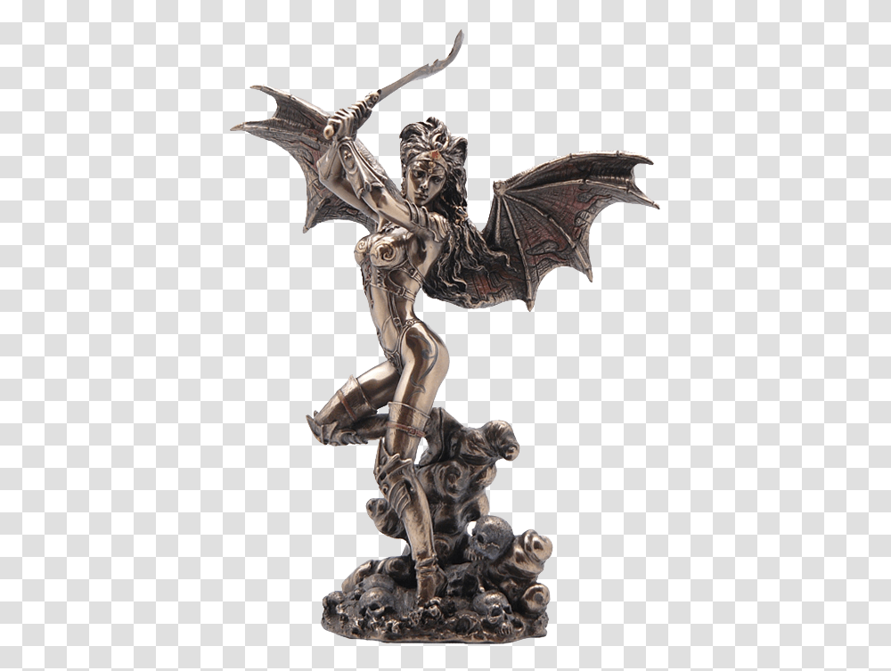 Bronze Bat Wing Female Warrior With Scimitar Statue Female Warrior Statue, Sculpture, Ornament, Cross Transparent Png