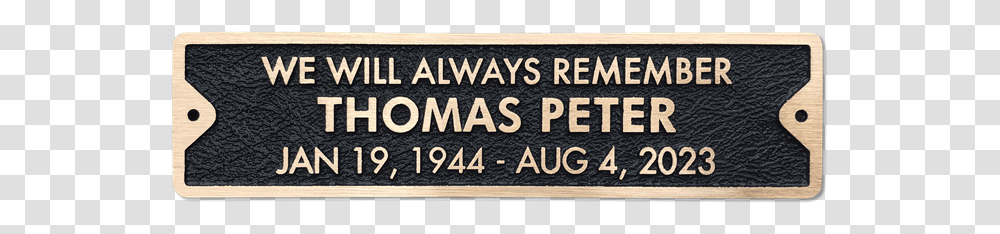 Bronze Memorial Plaque For Bench Agricultural Engineering, Label, Alphabet, Outdoors Transparent Png